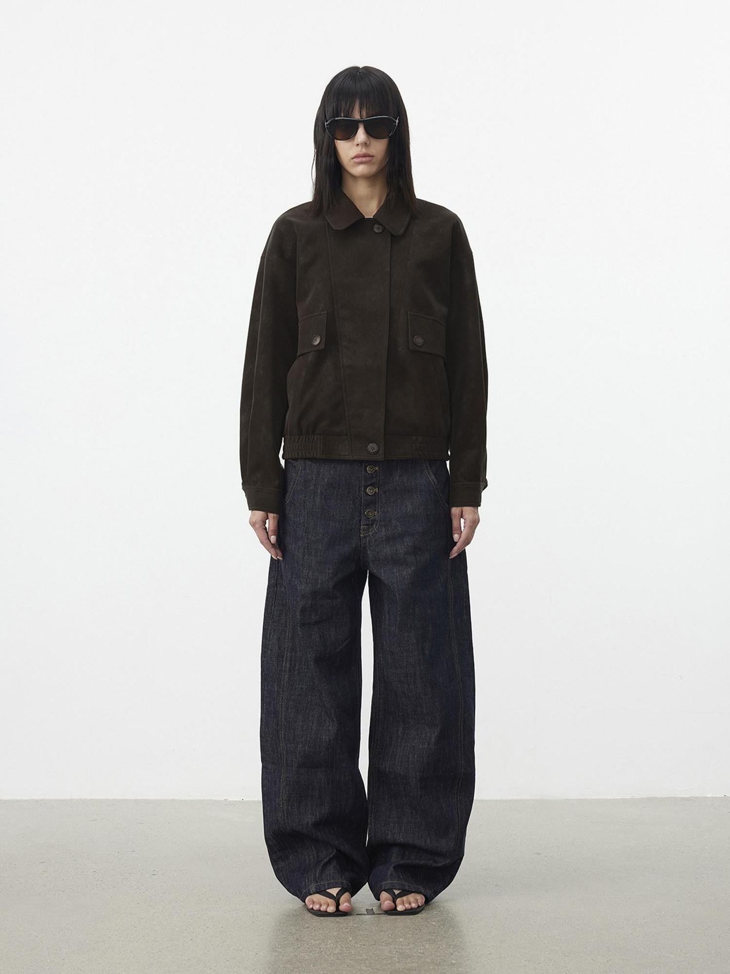 AFTADAWN Textured Distressed Asymmetric Zip Boxy Short Women&