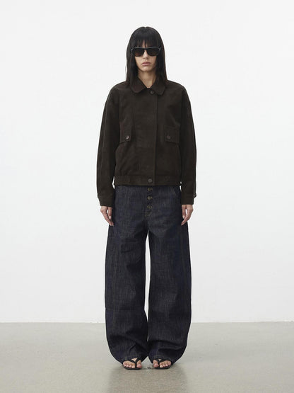 AFTADAWN Textured Distressed Asymmetric Zip Boxy Short Women&