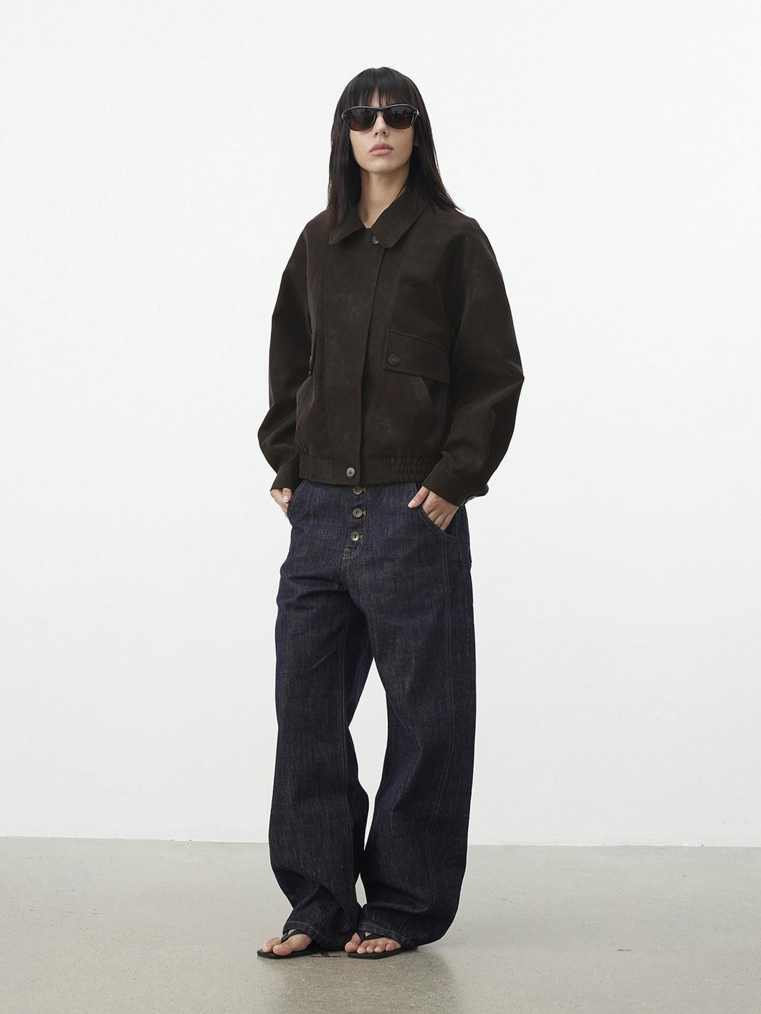 AFTADAWN Textured Distressed Asymmetric Zip Boxy Short Women&