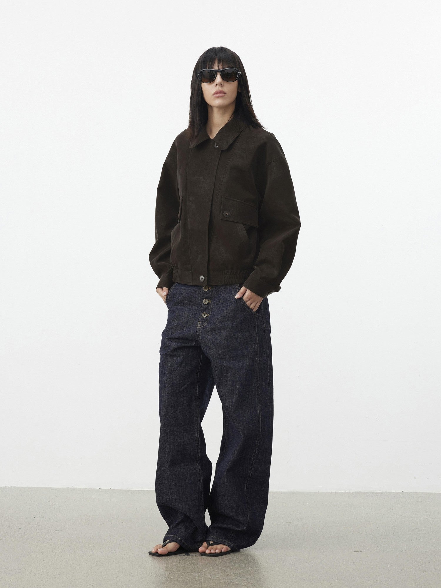 AFTADAWN Textured Distressed Asymmetric Zip Boxy Short Women&