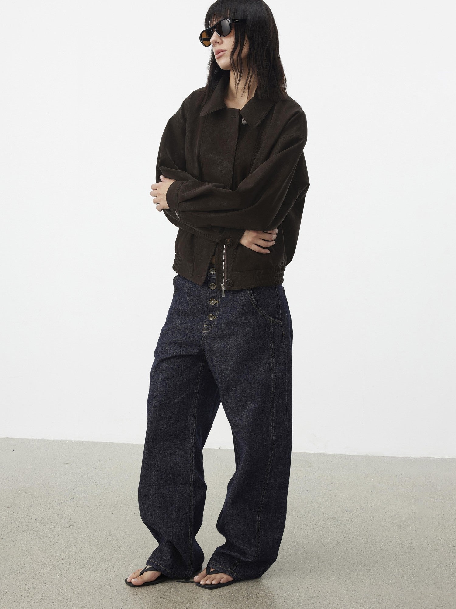 AFTADAWN Textured Distressed Asymmetric Zip Boxy Short Women&