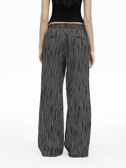 AFTADAWN Textured Grid Cotton Tapered Pants With Beaded Drawstring