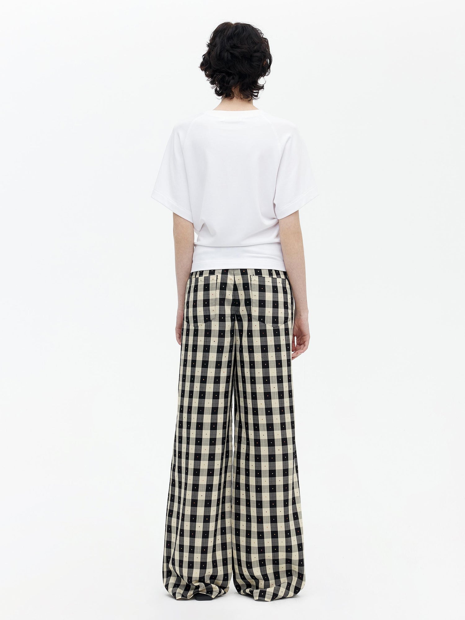 AFTADAWN Textured Grid Tencel Acetate Straight Leg Pants With Embroidery