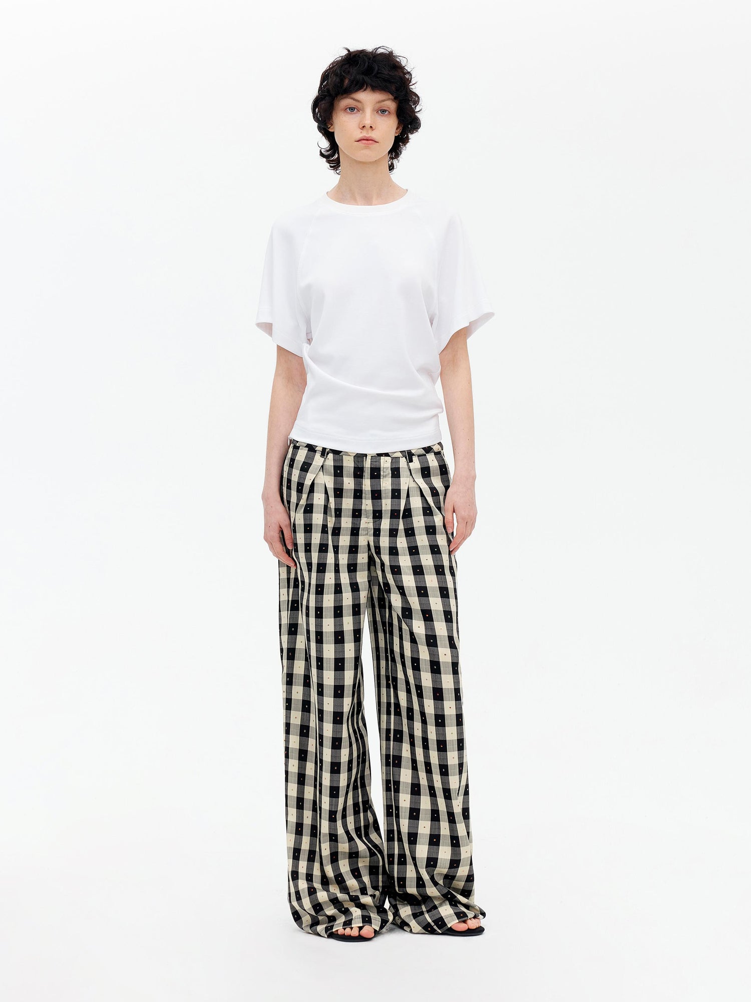 AFTADAWN Textured Grid Tencel Acetate Straight Leg Pants With Embroidery