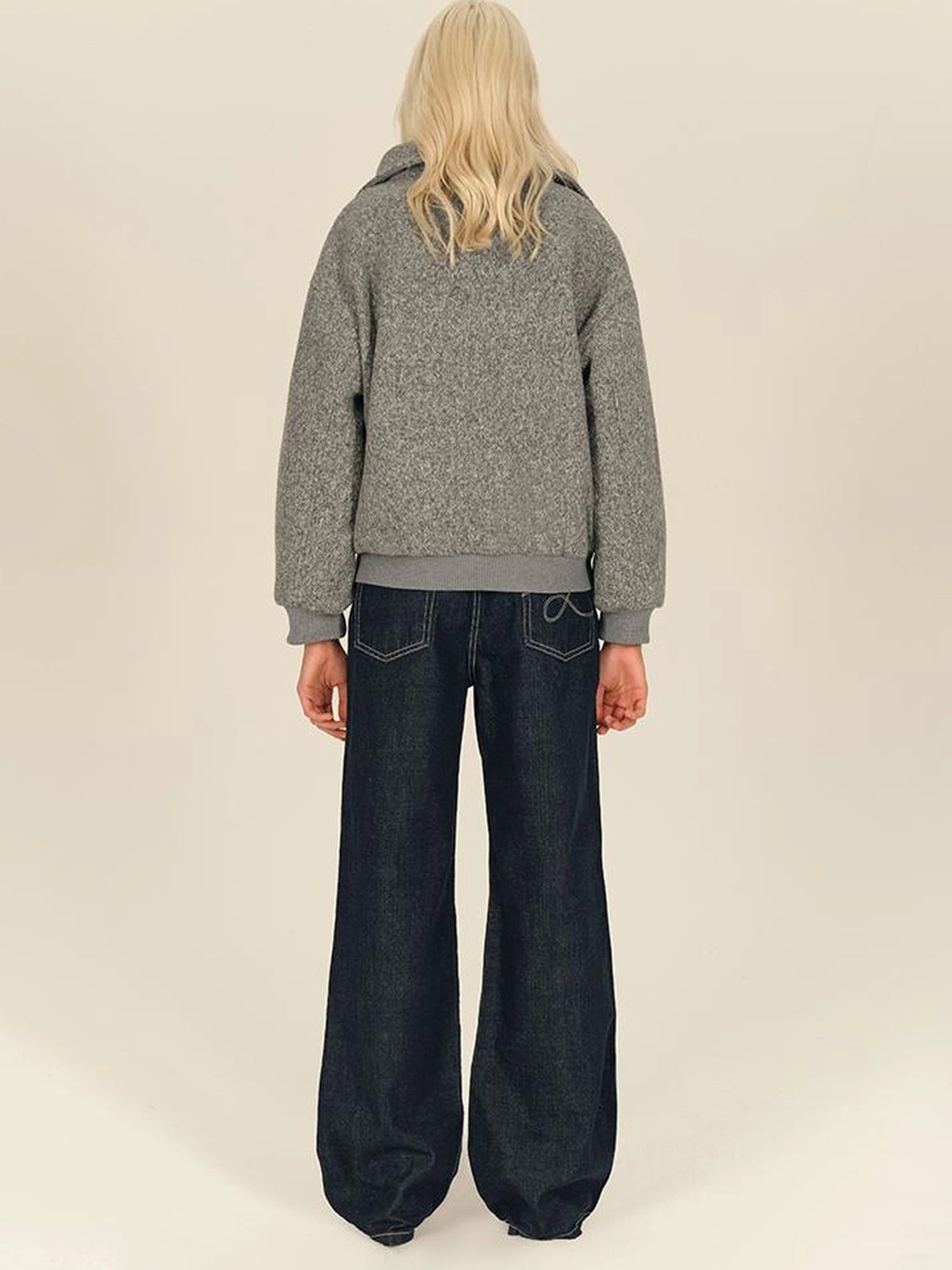 Textured Knit Button Placket Stand Collar Padded Jacket