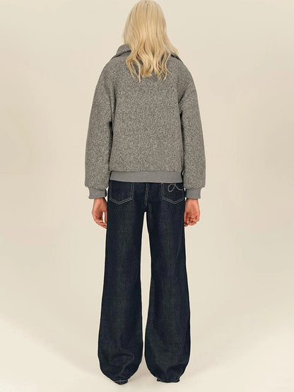 Textured Knit Button Placket Stand Collar Padded Jacket