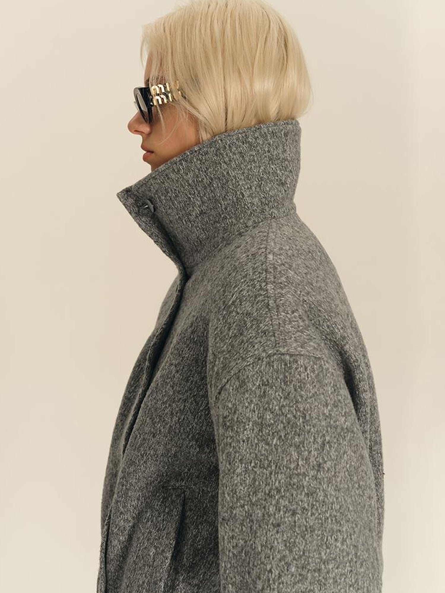 AFTADAWN Textured Knit Button Placket Stand Collar Padded Jacket
