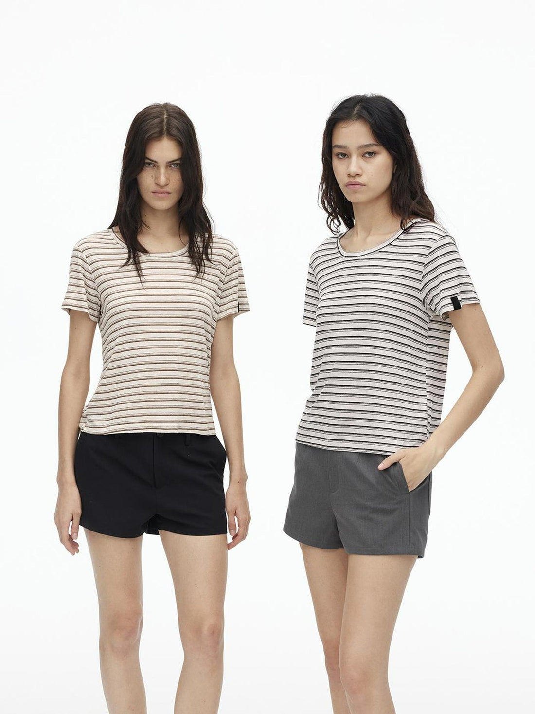 AFTADAWN Textured Linen Cotton Blend Striped Crewneck Tee