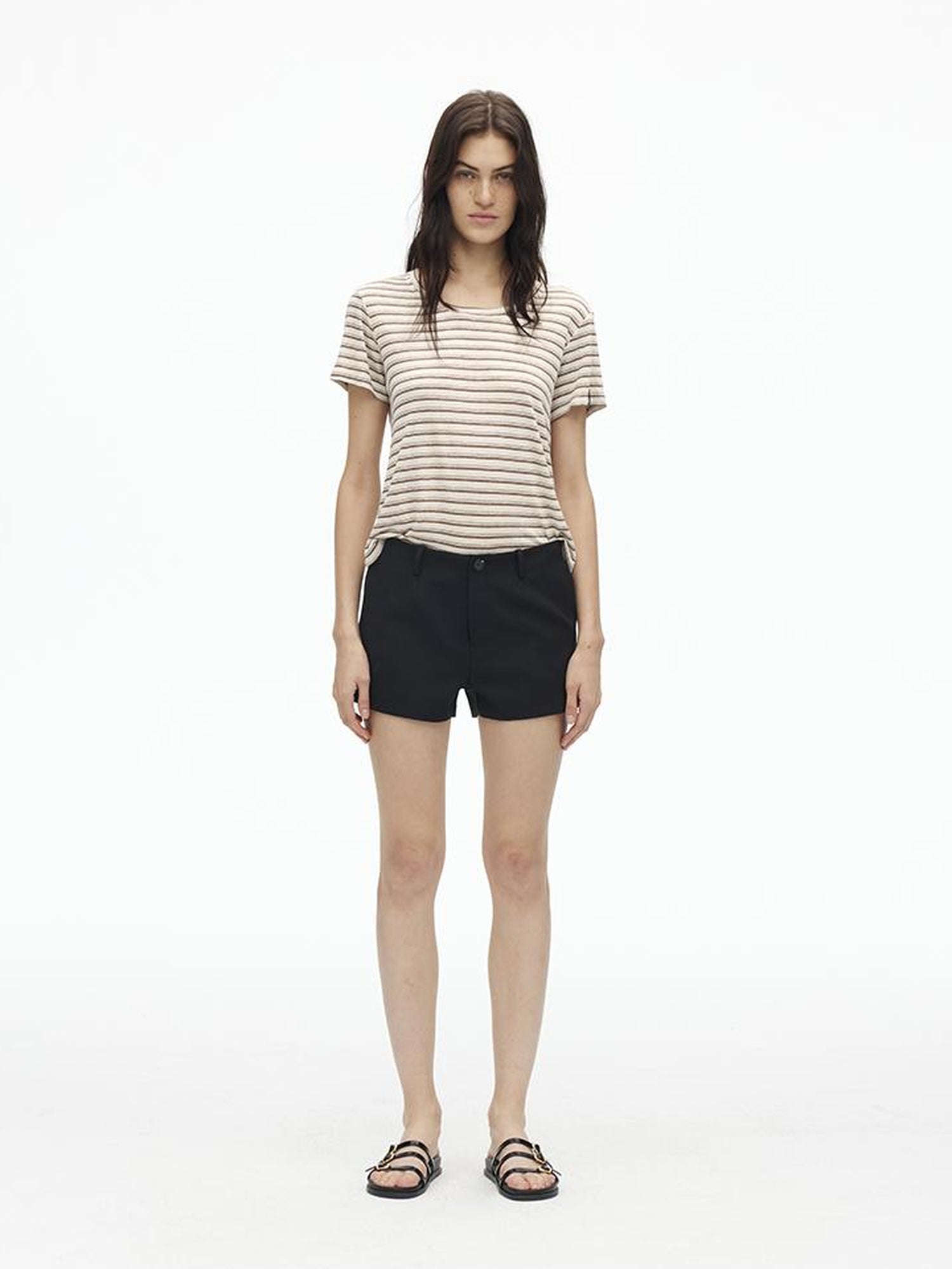 AFTADAWN Textured Linen Cotton Blend Striped Crewneck Tee