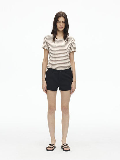 AFTADAWN Textured Linen Cotton Blend Striped Crewneck Tee
