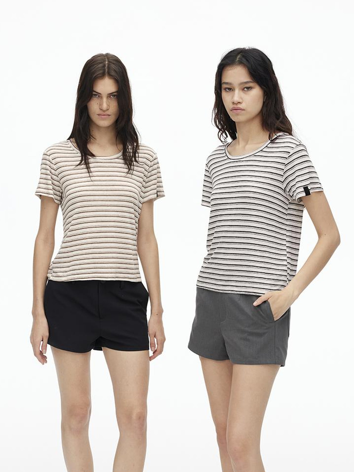 AFTADAWN Textured Linen Cotton Blend Striped Crewneck Tee