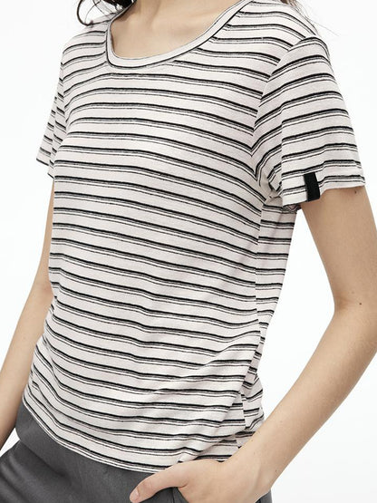 AFTADAWN Textured Linen Cotton Blend Striped Crewneck Tee