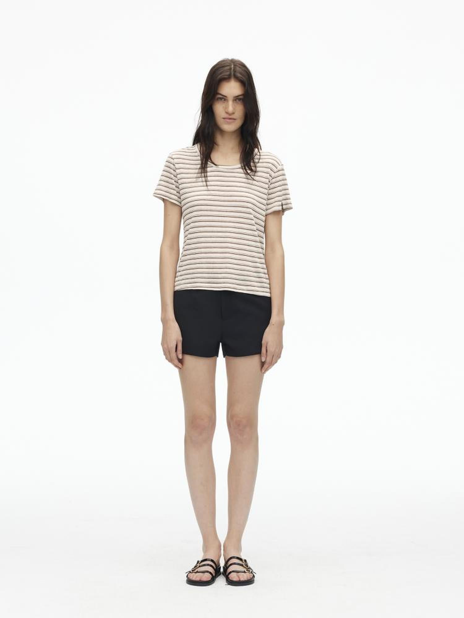 AFTADAWN Textured Linen Cotton Blend Striped Crewneck Tee