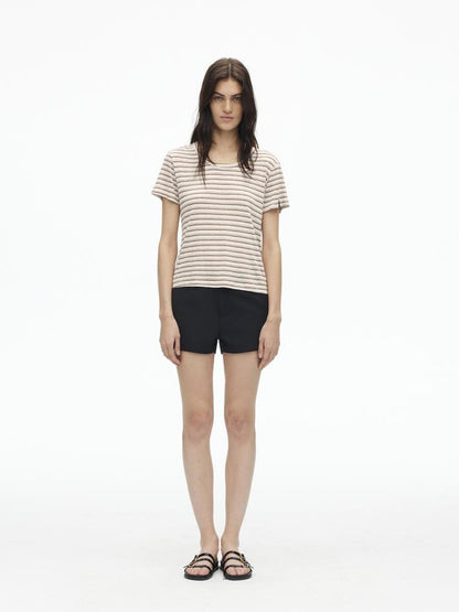 AFTADAWN Textured Linen Cotton Blend Striped Crewneck Tee