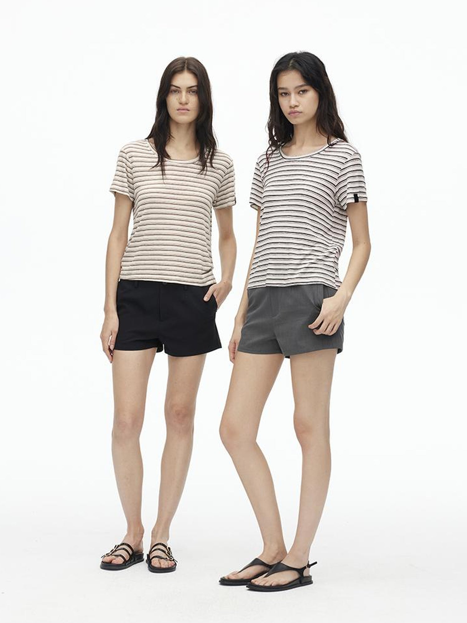 AFTADAWN Textured Linen Cotton Blend Striped Crewneck Tee