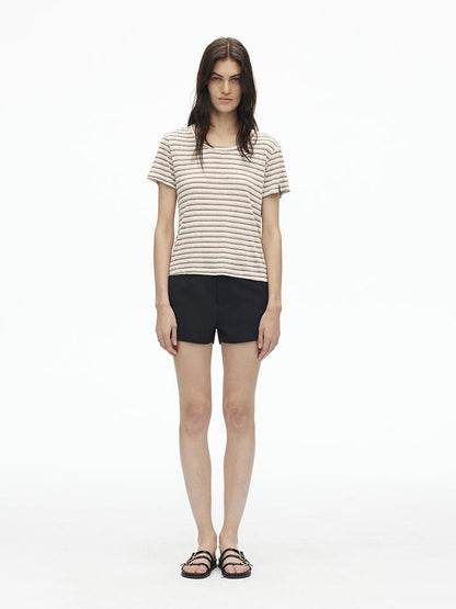 AFTADAWN Textured Linen Cotton Blend Striped Crewneck Tee