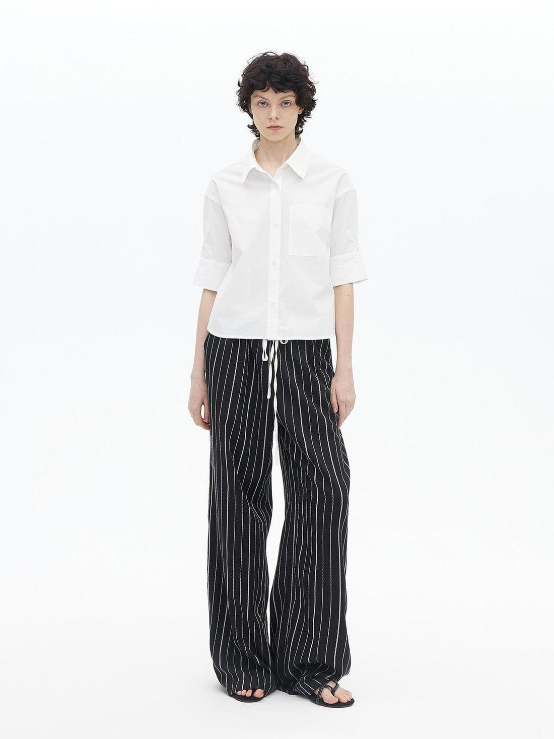AFTADAWN Textured Lycel Wide Leg Pants With Contrast Waistband