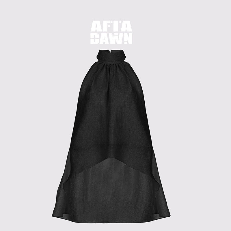 AFTADAWN_Textured_Mesh_A_Line_High_Neck_Irregular_Hem_Women&