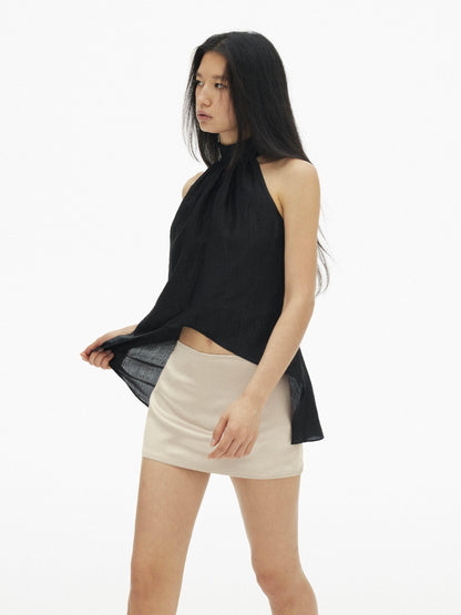 AFTADAWN Textured Mesh A Line High Neck Irregular Hem Women&