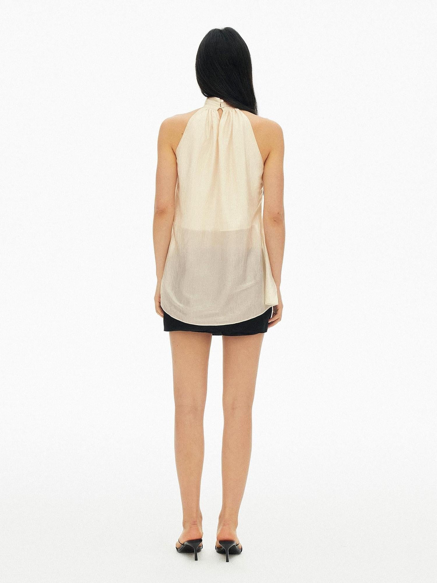 AFTADAWN Textured Mesh A Line High Neck Irregular Hem Women&