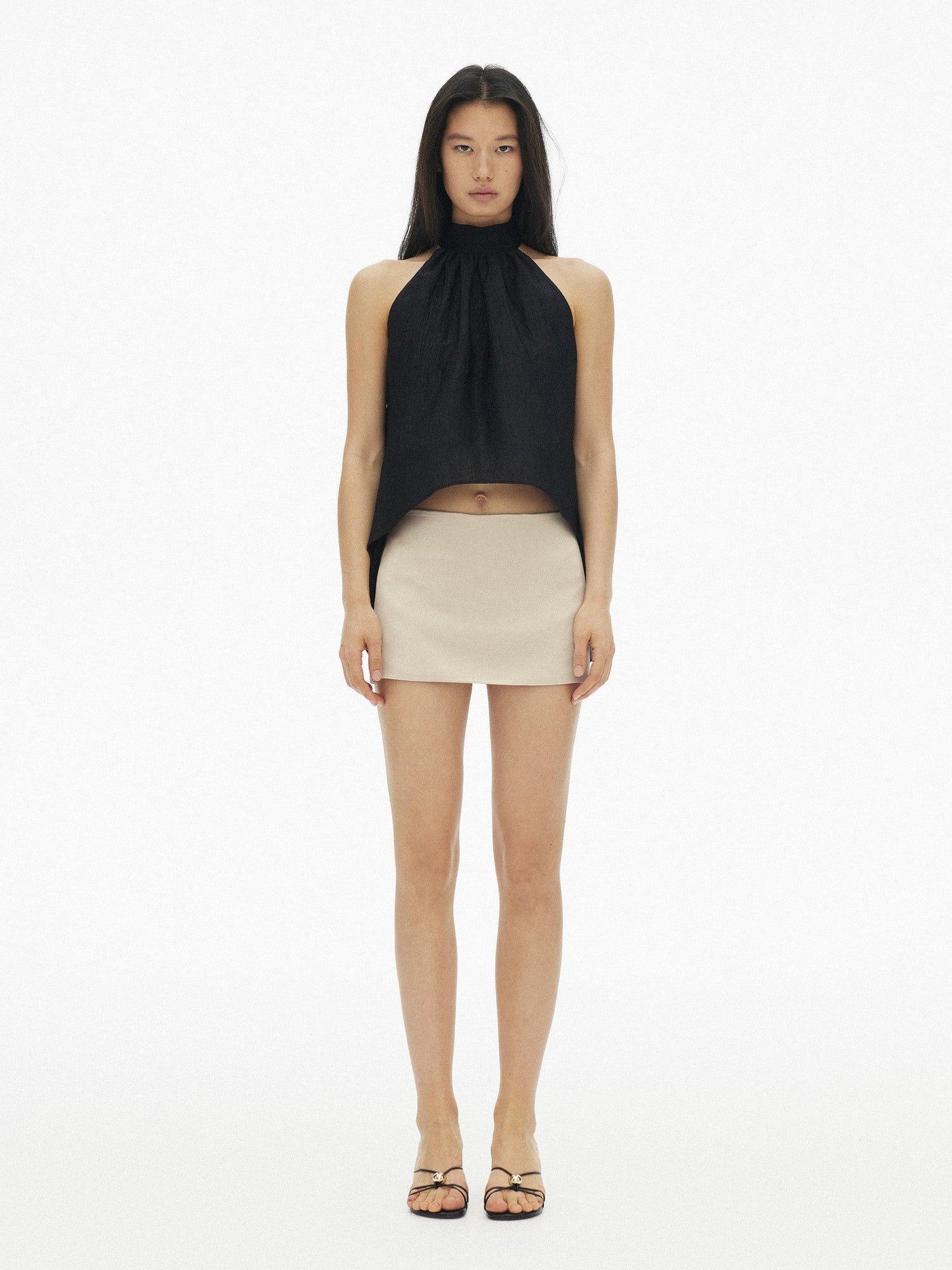 AFTADAWN Textured Mesh A Line High Neck Irregular Hem Women&