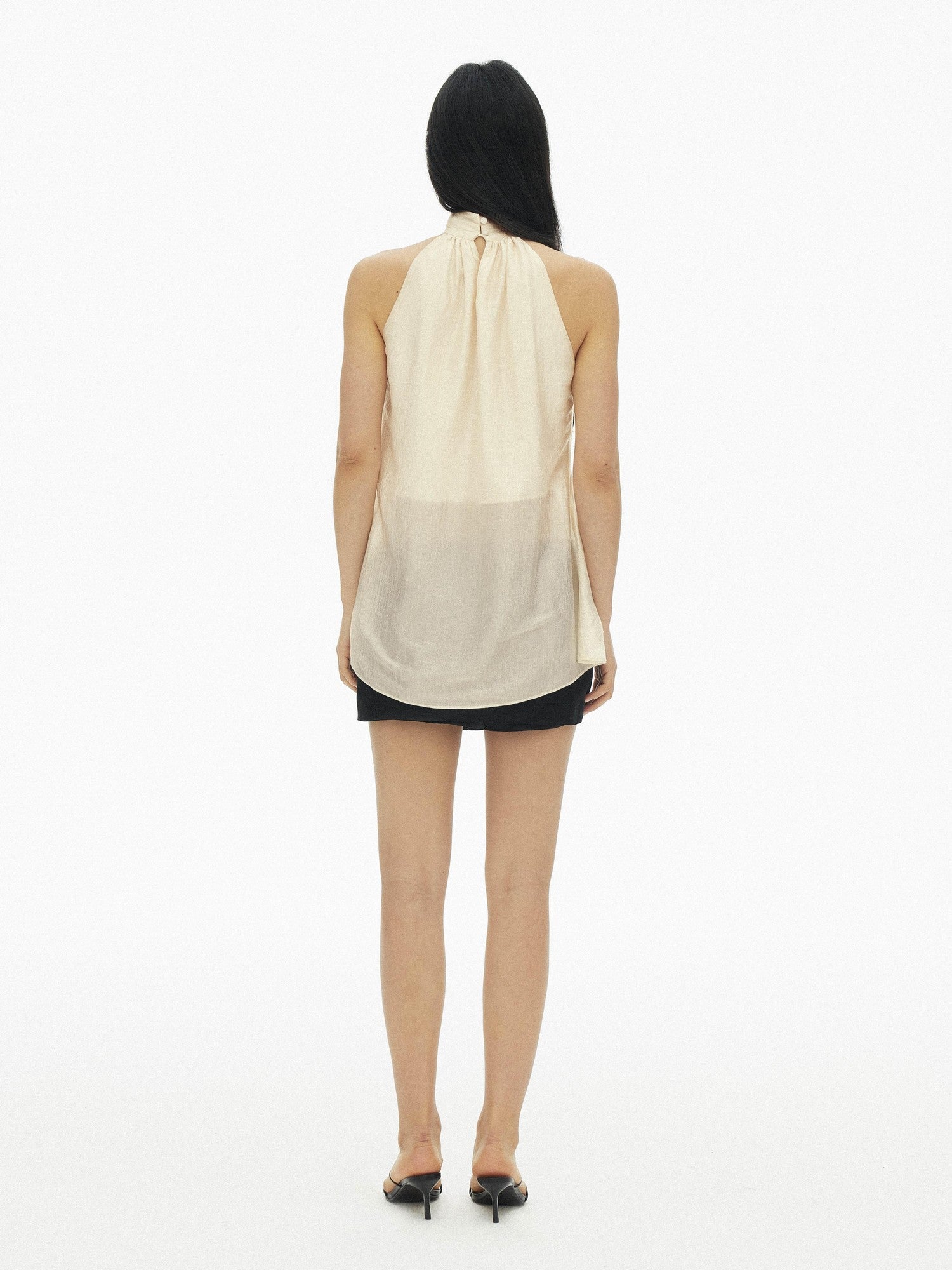 AFTADAWN Textured Mesh A Line High Neck Irregular Hem Women&