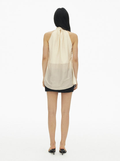 AFTADAWN Textured Mesh A Line High Neck Irregular Hem Women&
