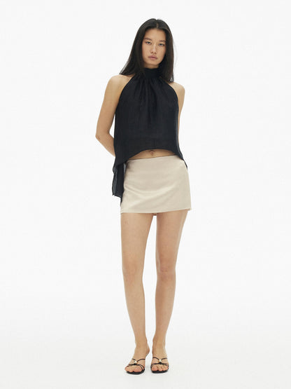 AFTADAWN Textured Mesh A Line High Neck Irregular Hem Women&
