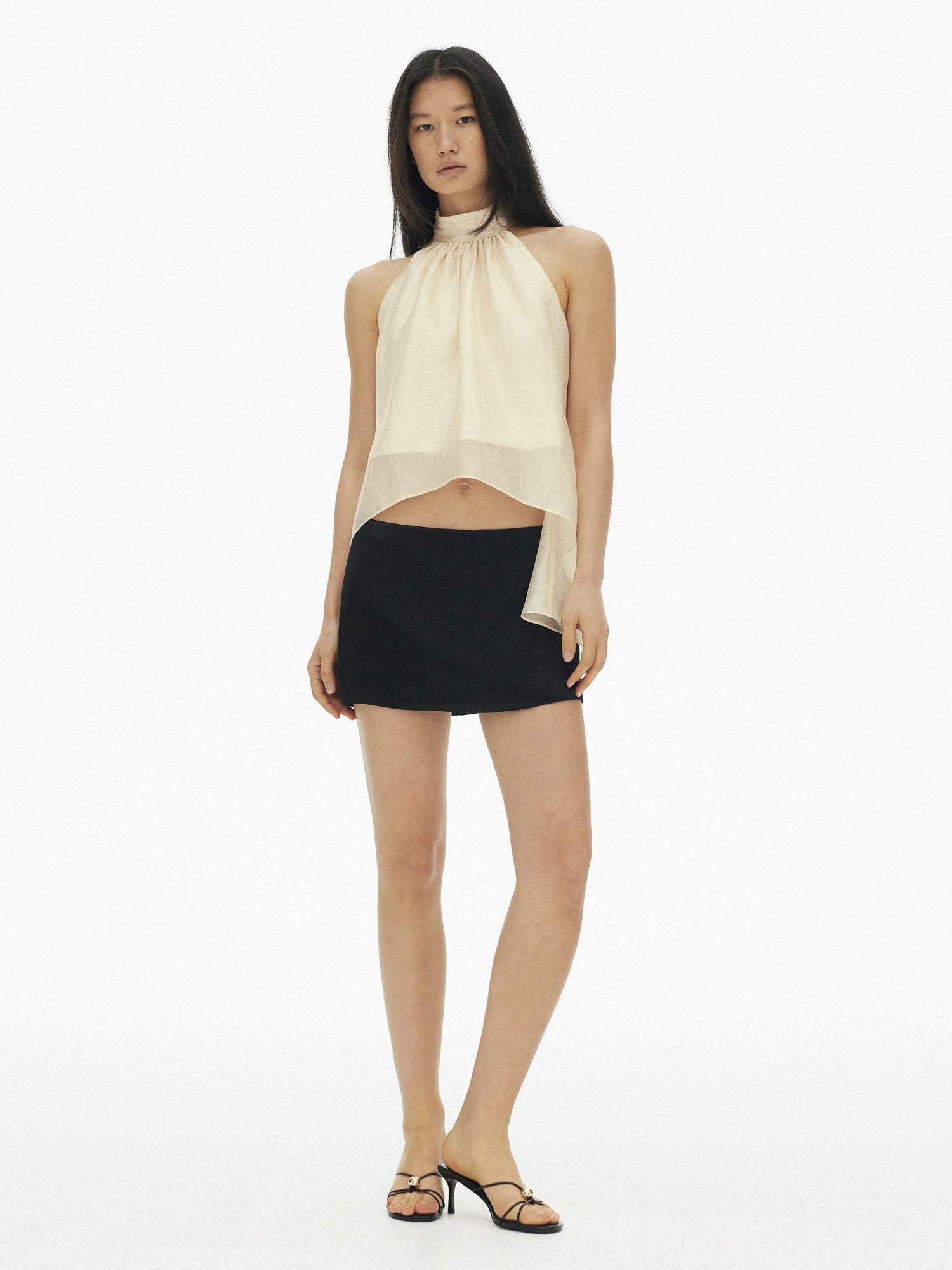 AFTADAWN Textured Mesh A Line High Neck Irregular Hem Women&