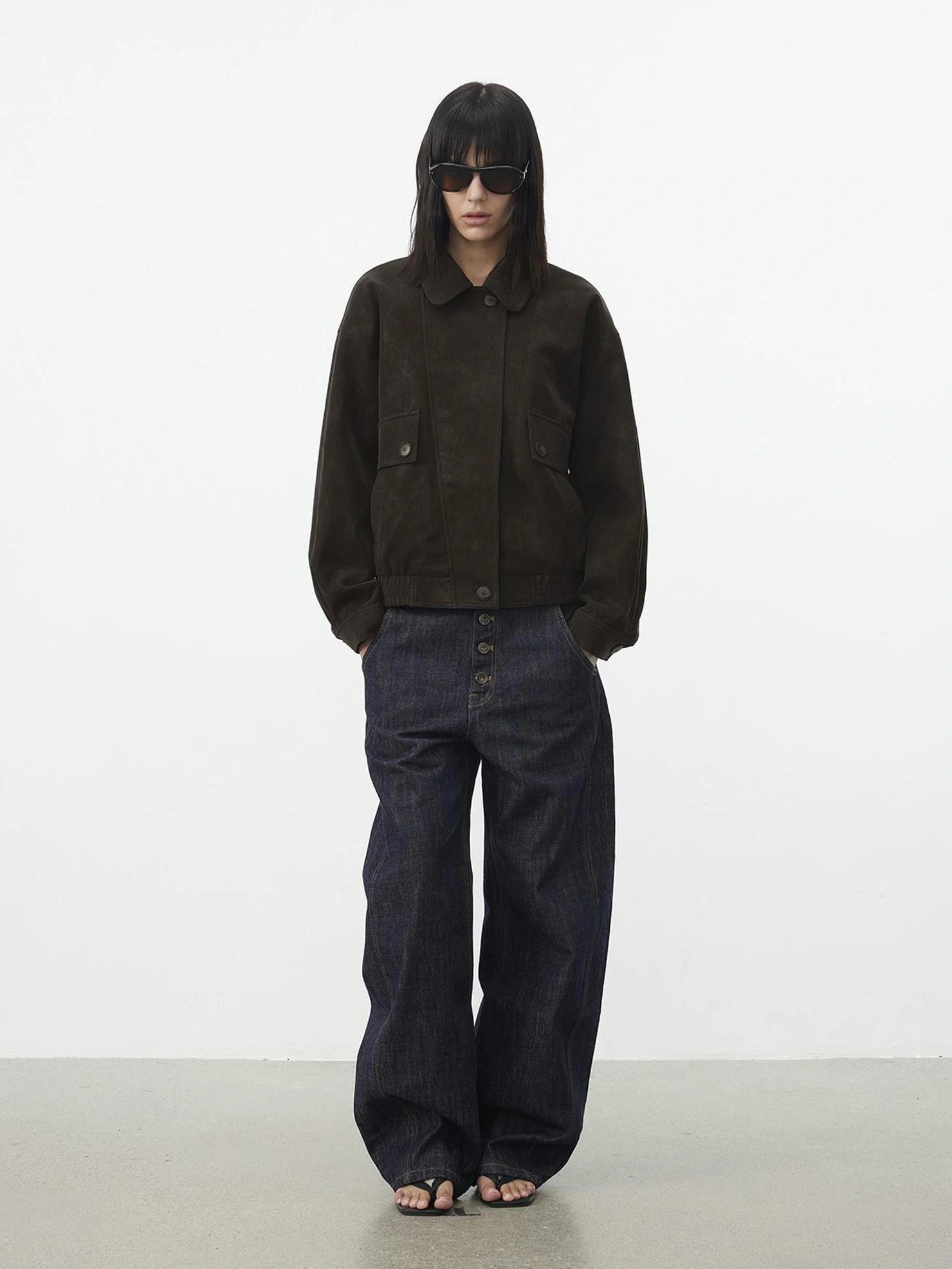 AFTADAWN Textured Pu Leather Asymmetric Zip Short Jacket Jacket