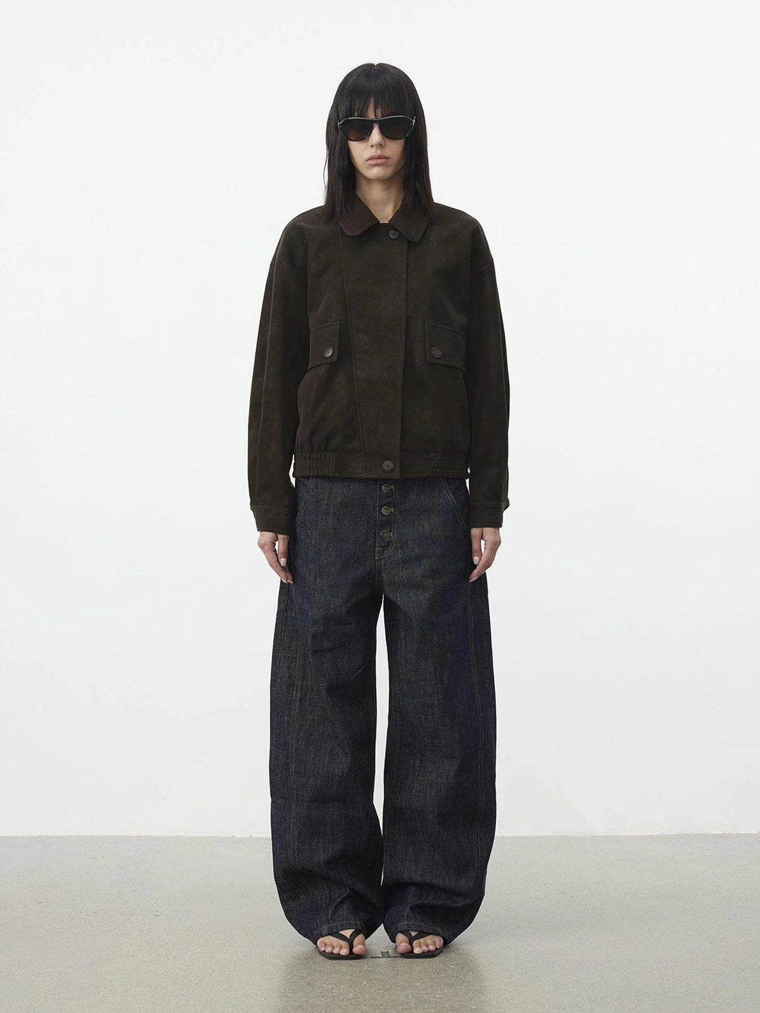 AFTADAWN Textured Pu Leather Asymmetric Zip Short Jacket Jacket