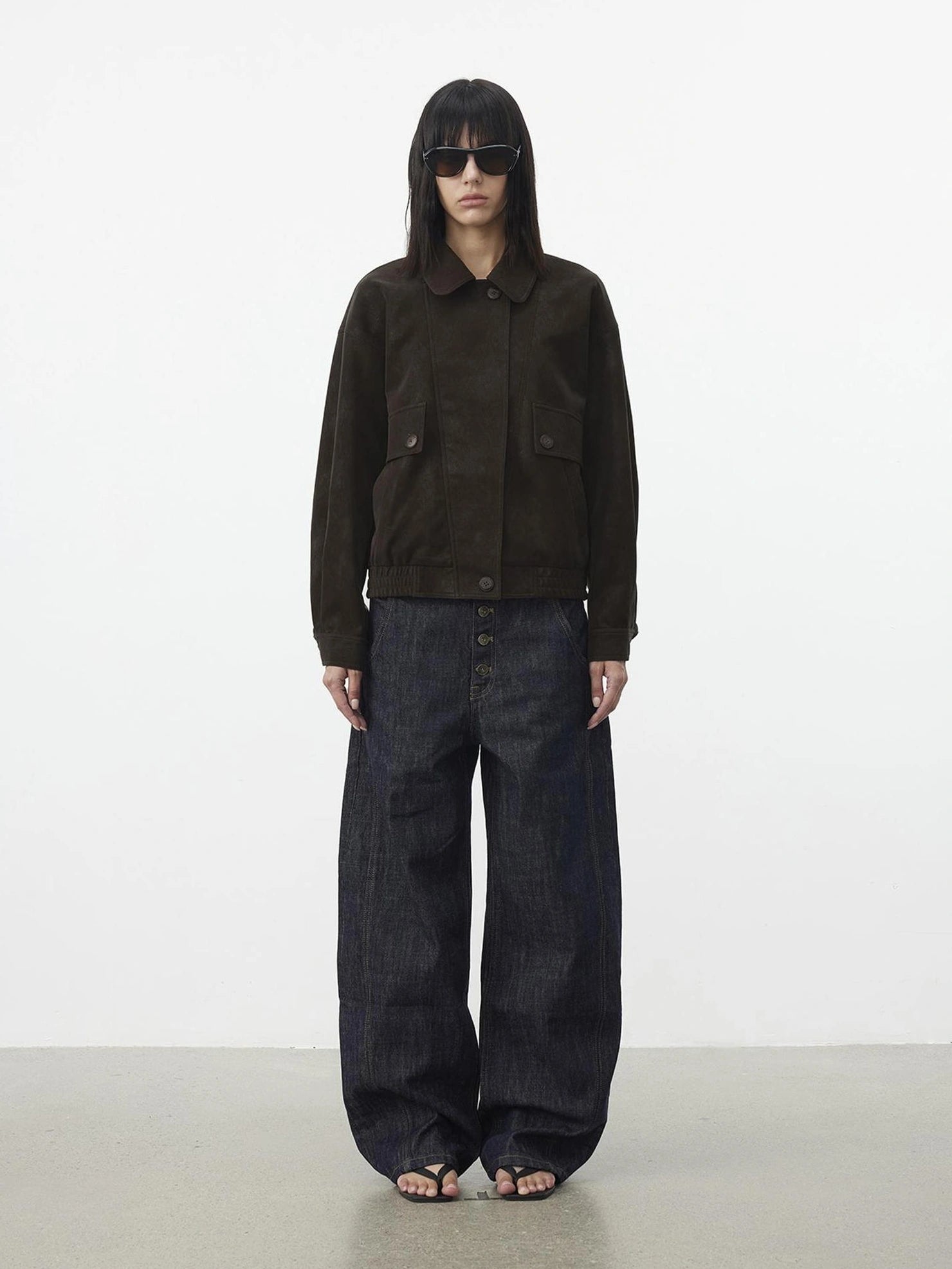 AFTADAWN Textured Pu Leather Asymmetric Zip Short Jacket Jacket