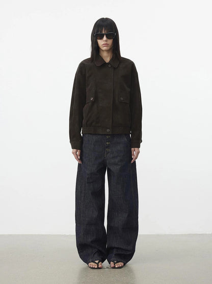 AFTADAWN Textured Pu Leather Asymmetric Zip Short Jacket Jacket