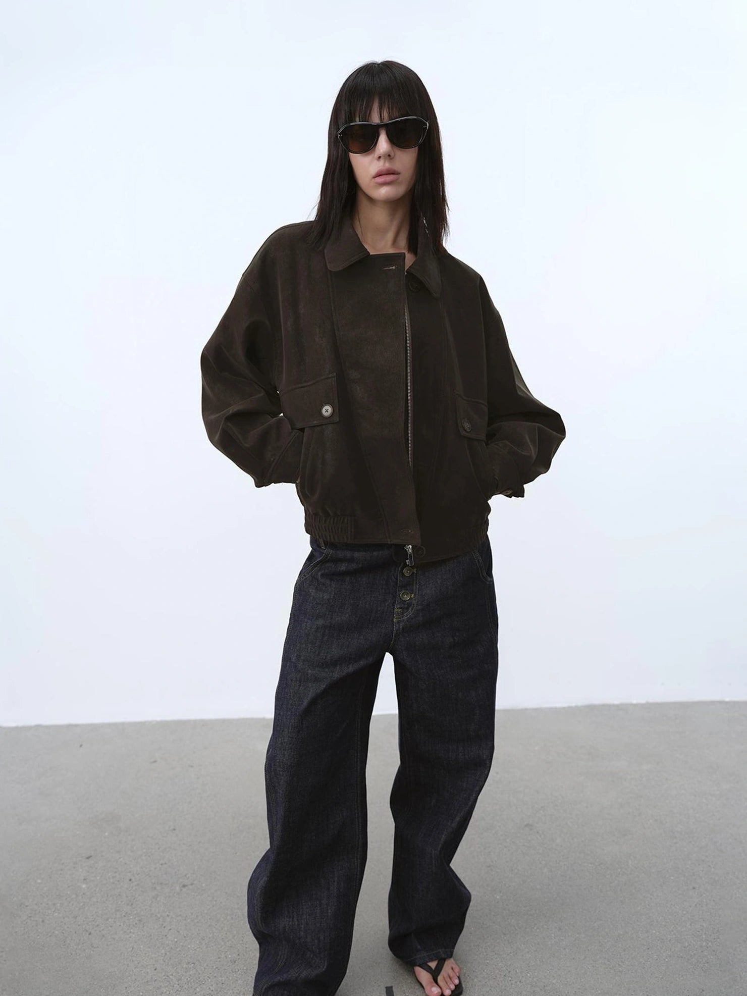 AFTADAWN Textured Pu Leather Asymmetric Zip Short Jacket Jacket