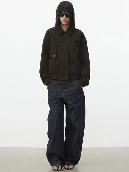 AFTADAWN Textured Pu Leather Asymmetric Zip Short Jacket Jacket