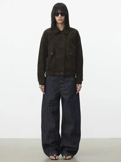 AFTADAWN Textured Pu Leather Asymmetric Zip Short Jacket Jacket