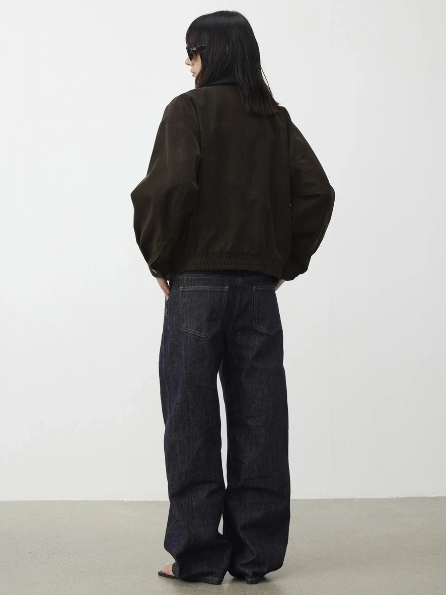 AFTADAWN Textured Pu Leather Asymmetric Zip Short Jacket Jacket