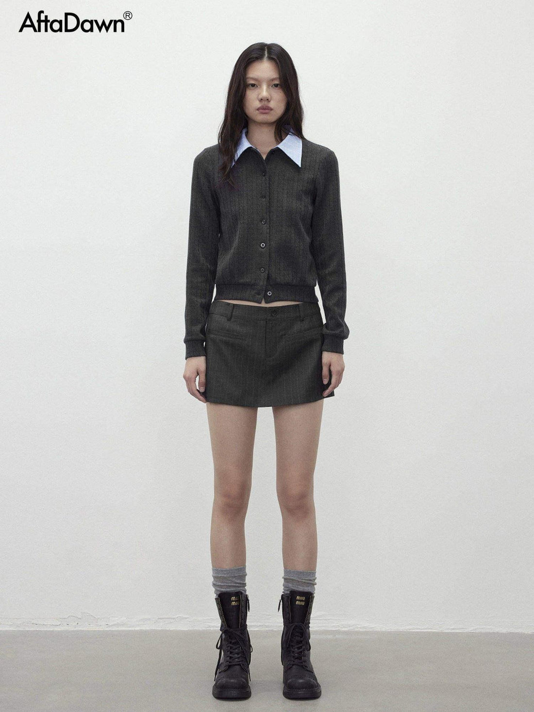 AFTADAWN Textured Removable Polo Collar Single Row Buttons Women&