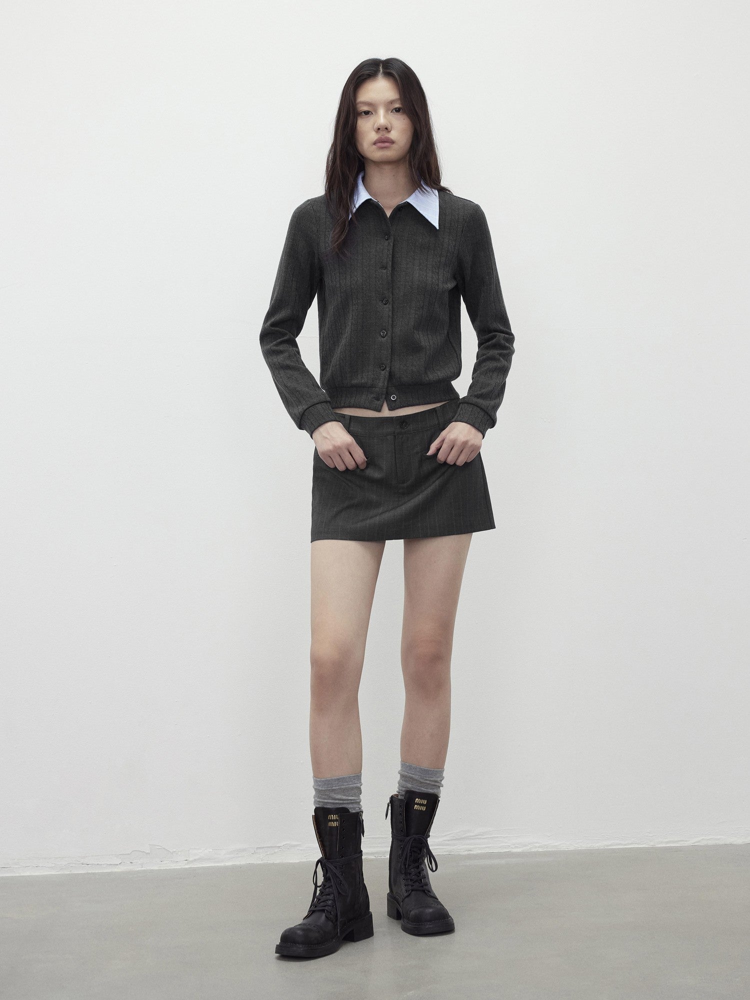 AFTADAWN Textured Removable Polo Collar Single Row Buttons Women&