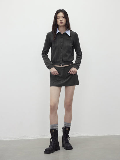 AFTADAWN Textured Removable Polo Collar Single Row Buttons Women&
