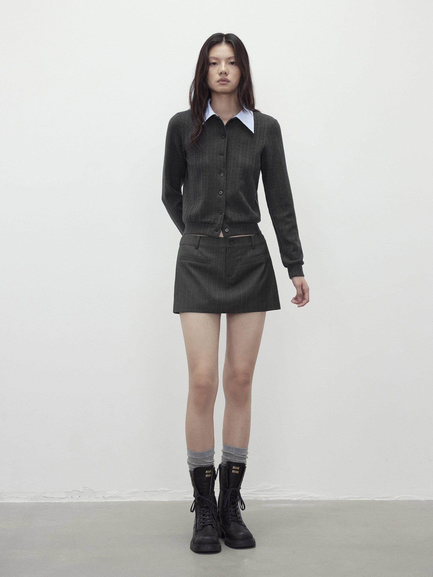 AFTADAWN Textured Removable Polo Collar Single Row Buttons Women&