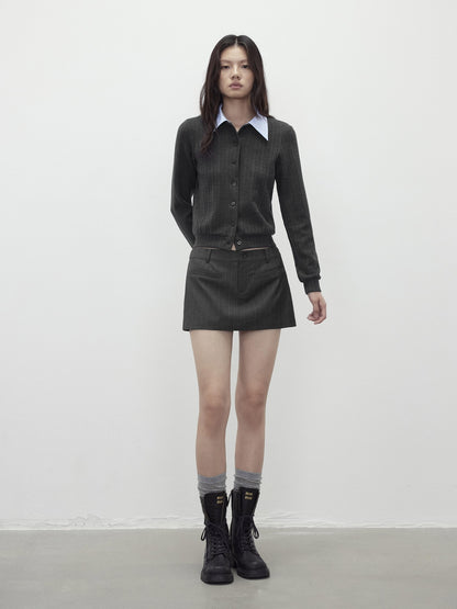 AFTADAWN Textured Removable Polo Collar Single Row Buttons Women&