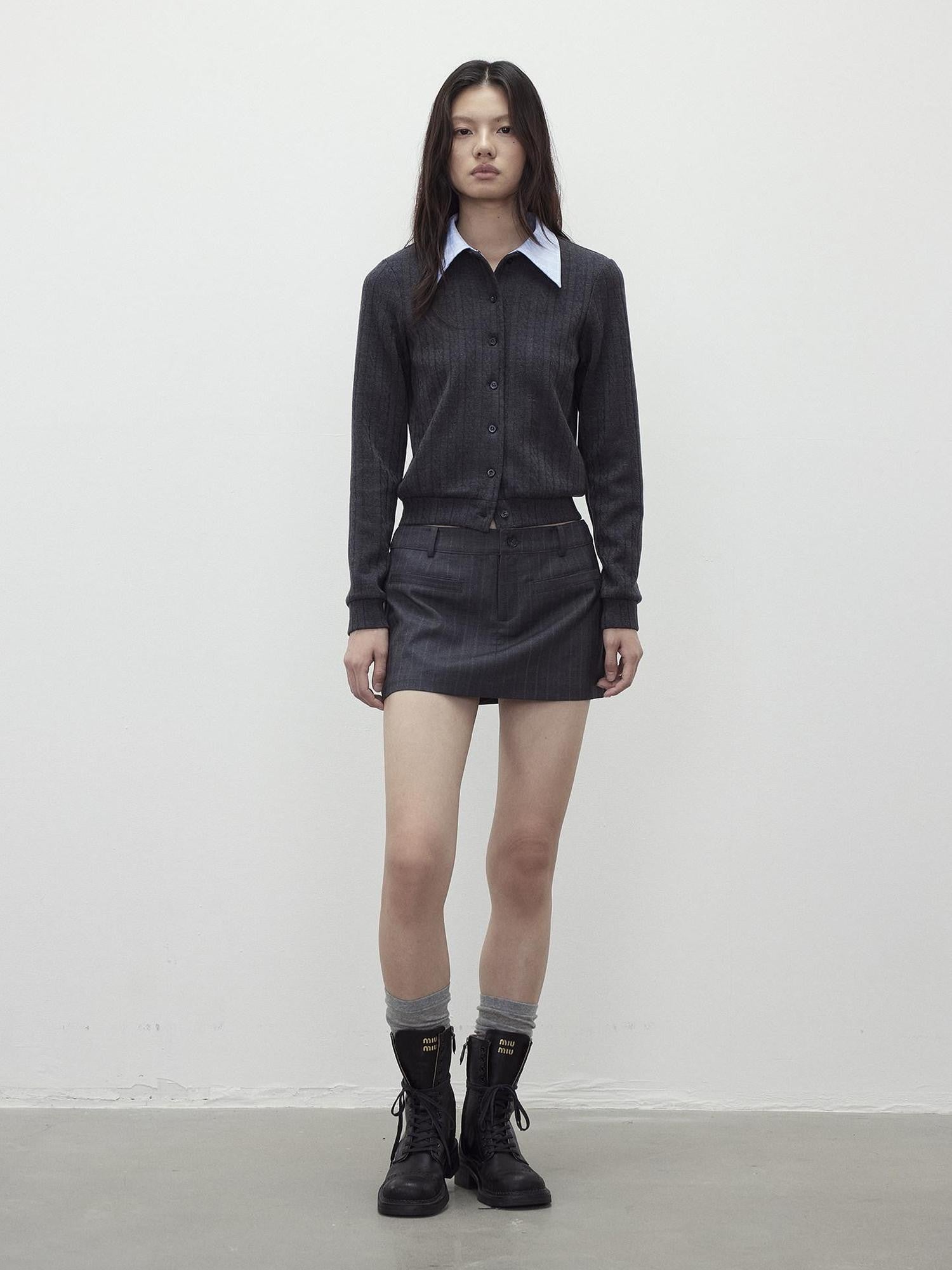 AFTADAWN Textured Removable Polo Collar Single Row Buttons Women&