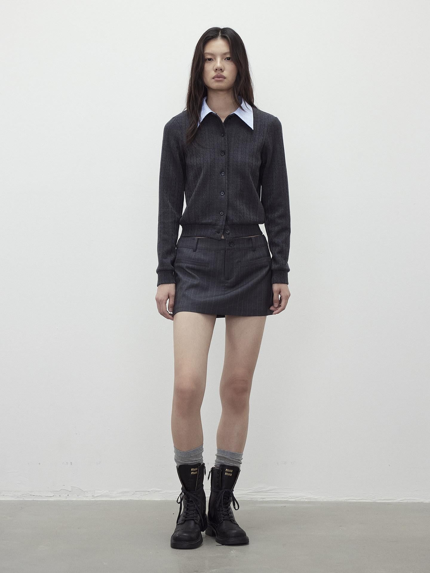 AFTADAWN Textured Removable Polo Collar Single Row Buttons Women&