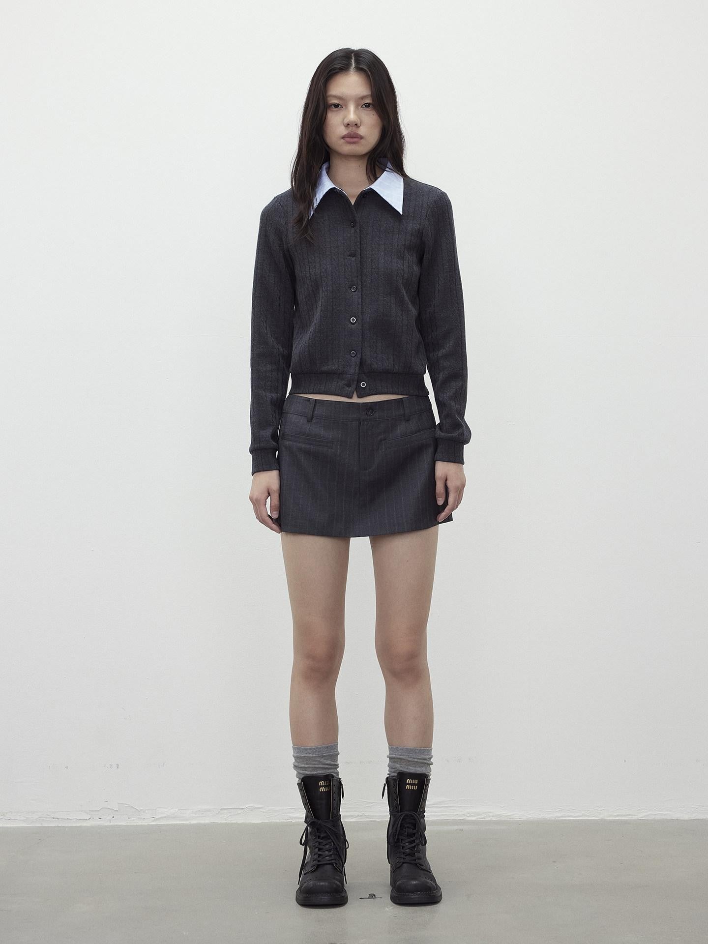 AFTADAWN Textured Removable Polo Collar Single Row Buttons Women&