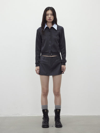 AFTADAWN Textured Removable Polo Collar Single Row Buttons Women&