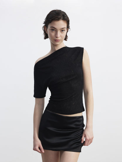 AFTADAWN Textured Sheer Asymmetrical One Shoulder Women&