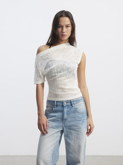 AFTADAWN Textured Sheer Asymmetrical One Shoulder Women&