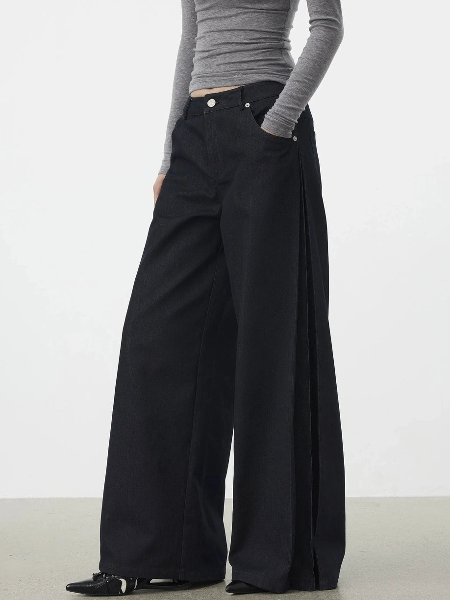 AFTADAWN Textured Side Pleat Embroidered Trousers Pants