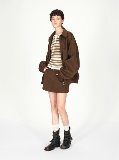 AFTADAWN Textured Twill Notched Lapel Zip Up Jacket A Line Skirt Set